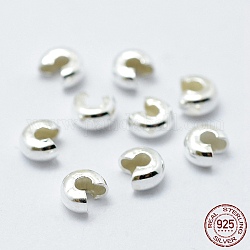 925 Sterling Silver Crimp Bead Cover, Silver, 3x4x2mm