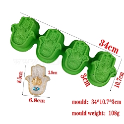 Stampi in silicone per sapone mani hamsa, per la produzione di sapone artigianale, 4 cavità, verde lime, 337x107x30mm