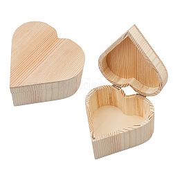 Portagioie in legno di pino grezzo, scrigno del tesoro fai da te, con con fibbie di bloccaggio, cuore, Burlywood, 12.8x13x7.2cm