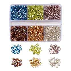 3900 pièces 6 couleurs 11/0 perles de rocaille en verre à deux trous ronds, hexagone, Argenté, arc-en-ciel plaqué, couleur mixte, 2x2mm, Trou: 0.5mm, à propos 650pcs / couleur