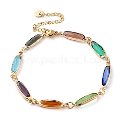 Bracelets de chaîne à maillons en verre coloré, avec des chaînes en laiton doré, ovale, 10-1/8 pouce (25.7 cm), rallonge de 60 mm