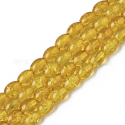透明クラックルガラスビーズ連売り  オーバル  ゴールド  8x5.5~6mm  穴：1mm  約100個/連  31.4インチ