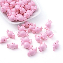 Perlas de acrílico de color sólido, caramelo, rosa perla, 12x21x12mm, agujero: 2 mm, aproximamente 389 unidades / 500 g
