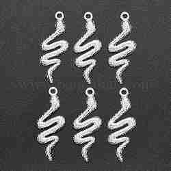 Tibetan Style Alloy Pendants, Snake, Cadmium Free & Lead Free, Silver, 39x15x2.5mm, Hole: 2mm, about 475pcs/1000g