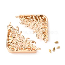 Zinc Alloy Bracket, Hollow Out Corner Protector, with Screw, Light Gold, 47x47x7mm, Hole: 2.5mm