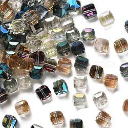 Abalorios de vidrio electrochapado, Para hacer bisutería, arco iris chapado, facetados, cubo, color mezclado, 9x9x9mm, agujero: 1 mm