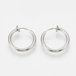 201 Stainless Steel Retractable Clip-on Hoop Earrings, For Non-pierced Ears, with 304 Stainless Steel Pins and Spring Findings, Stainless Steel Color, 14x2mm