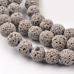 Brins de perles rondes en pierre de lave synthétique, teinte, grises , 8mm, Trou: 1mm, Environ 50 pcs/chapelet, 15.7 pouce