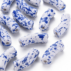 Opaque Spray Painted Acrylic Beads, Two Tone, Curved Tube, Blue, 36x13.5x11.5mm, Hole: 4mm, about 148pcs/500g