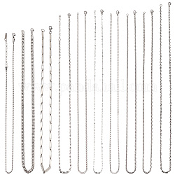 Olycraft 10Pcs 10 Style 304 Stainless Steel Curb & Rope & Box & Wheat & Bar Link Chain Necklaces Set, Stainless Steel Color, 16.54~25.79 inch(4.2~65.5cm), 1Pc/style