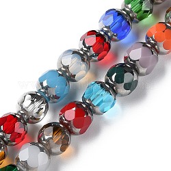 Chapelets de perles en verre électroplaqué, facette, ronde, platinée, couleur mixte, 8x7.5mm, Trou: 1.4mm, Environ 40 pcs/chapelet, 11.61'' (29.5 cm)