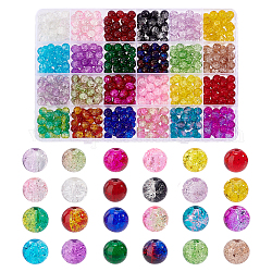 Arricraft environ 600 pcs 24 couleurs perles de verre craquelé, Perles artisanales colorées craquelées de 8mm, rondes, amples, pour bracelets, colliers, fabrication de bijoux, projets artisanaux, décoration de la maison