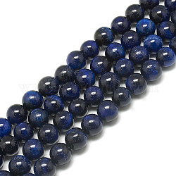 Natural Tiger Eye Beads Strands,  Dyed, Round, Dark Blue, 10mm, Hole: 1mm, about 38pcs/strand, 14.9~15.3 inch