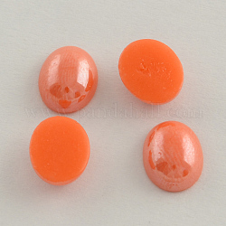 Pearlized Plated Opaque Glass Cabochons, Oval, Orange Red, 18x13x5mm