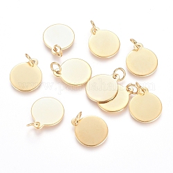 Ion Plating(IP) 304 Stainless Steel Charms, Stamping Blank Tag, with Jump Rings, Flat Round, Golden, 14x12x0.8mm, Hole: 3.5mm