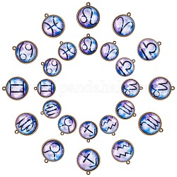 Colgantes de cristal de aleación, Media vuelta con doce constelaciones., lila, 26x23x7mm, agujero: 1.8 mm, 12 PC / sistema, 4sets / caja