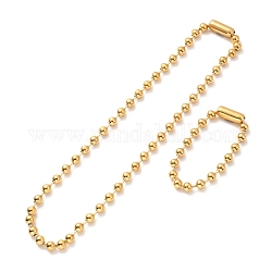 Vakuumbeschichtung 304 Edelstahl-Kugelketten-Halsketten- und Armband-Set, Schmuckset mit Kugelketten-Verbindungsverschluss für Damen, golden, 8-7/8 Zoll (22.4~61.3 cm), Perlen: 8 mm