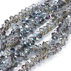 Chapelets de perles en verre électroplaqué, perles percées, demi-plaqué, facette, hexagone, colorées, 6x6x4.5mm, Trou: 1.2mm, Environ 100 pcs/chapelet, 11.42 pouce (29 cm)