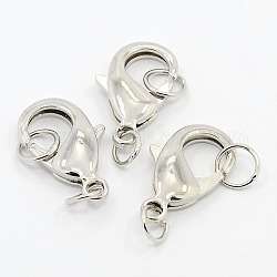 Grade AA Brass Lobster Claw Clasps for Jewelry Necklace Bracelet Making, with Two Soldered Jump Rings, Cadmium Free & Nickel Free & Lead Free, Platinum, 22.5x13x5mm, Hole: 6mm