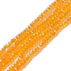 Abalorios de vidrio electroplate hebras, color de ab chapado, facetados, rerondana plana, naranja, 3x2mm, agujero: 0.8 mm, aproximamente 165~169 pcs / cadena, 15~16 pulgada (38~40 cm)