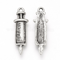 Tibetischen Stil Legierung Anhänger Emaille Fassungen, Cadmiumfrei und Nickel frei und Bleifrei, Injektionsspritzenform, Antik Silber Farbe, 30x8.5x2.5 mm, Bohrung: 1.5 mm