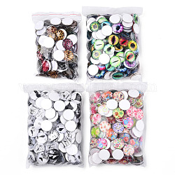 Mixed Pattern Half Round/Dome Printed Glass Cabochons, Mixed Color, 18x5mm