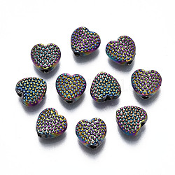 Placage en rack perles en alliage de couleur arc-en-ciel, Sans cadmium & sans nickel & sans plomb, cahoteuse, cœur, 7x7.5x3mm, Trou: 1.4~1.5mm