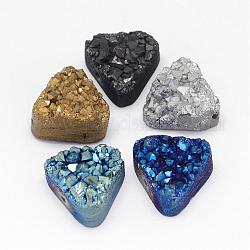 Perles de cristal en quartz druzy naturel électrolytique, triangle, couleur mixte, 14x15x8~9mm, Trou: 1.5mm