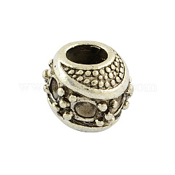 Alliage baril de style tibétain grand trou supports strass perles européennes, sans plomb, argent antique, 9x11x10.5mm, Trou: 5mm, convient pour strass de 2 mm, environ 310 pcs/1000 g