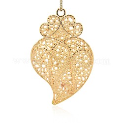 Alloy Big Pendants Golden Tone Heart Pendant Necklace Findings, 74.5x48x2mm, Hole: 4mm
