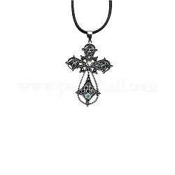 Halskette mit Kreuzanhänger aus Zinklegierung, mit Strass, Jet, 19.69 Zoll (50 cm)