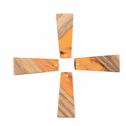 Pendenti in resina e legno di noce, trapezoidale, arancione, 30x12x3mm, Foro: 2 mm