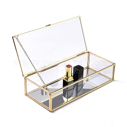 Rectangle Transparent Glass Jewellery Chest, with Flip Cover, for Jewelry Display Cosmetics Storage Box, Golden, 23x10.1x5.5cm, Inner Diameter: 22.5x9.4cm