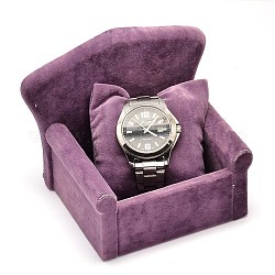 Wooden Chair Jewelry Bracelet Watch Displays, Covered with Velvet, with Sponge, Medium Orchid, 14x10x11cm