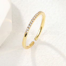 Anello a polsino aperto con zirconi, anello in ottone per le donne, oro, diametro interno: 16~18mm