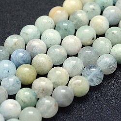 Natürliche Aquamarin Perlen Stränge, Grade ab-, Runde, 8 mm, Bohrung: 1 mm, ca. 49 Stk. / Strang, 15.5 Zoll (39.5 cm)