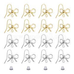 Superfindings 24 pz orecchini a bottone bowknot orecchini a bottone placcati in oro e platino orecchini a bottone in ottone con anello per orecchino pendente creazione di gioielli foro: 1.2 mm