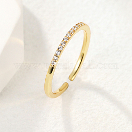 Offener Manschettenring aus Zirkonia, Messingring für Damen, golden, Innendurchmesser: 16~18 mm