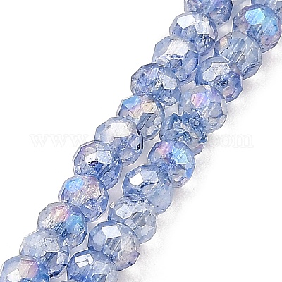 Spray Painted Imitation Jade Glass Beads Strands, AB Color Plated, Faceted,  Round, Cornflower Blue, 4x3.5mm, Hole: 1mm, about 135pcs/strand