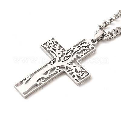 OIDEA Collana in acciaio inox con ciondolo a forma di croce in argento con catenina da 56 cm per uomo e donna