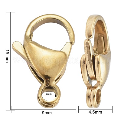 Ion Plating(IP) 304 Stainless Steel Lobster Claw Clasps, Parrot Trigger  Clasps, Real 18k Gold Plated, 15x9x4.5mm, Hole: 2mm