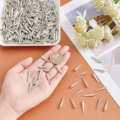 DICOSMETIC 400pcs Circular Cone Charm Long Bullet Charm Cone Shape Charms Tibetan Style Spike Bead Charm with Hole CCB Plastic