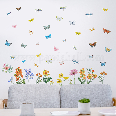 Wholesale SUPERDANT Flowers Butterflies Wall Decals Chrysanthemums ...