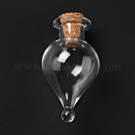 Ornement de bouteilles de liège en verre en forme de larme AJEW-A039-01B-1