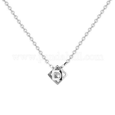 Quader 925 Sterling Silber Anhänger Halskette für Mädchen Damen NJEW-BB44502-B-1