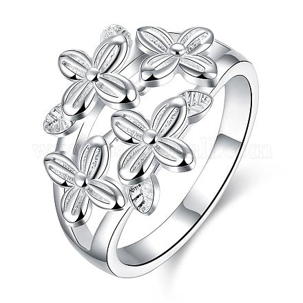 バレンタインデー真鍮フラワーフィンガー指輪  銀色のメッキ  usサイズ7（17.3mm） RJEW-BB00235-02-1