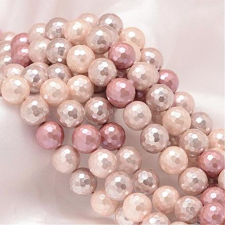 Faceted Round Shell Pearl Bead Strands BSHE-L012-16mm-NL002-1