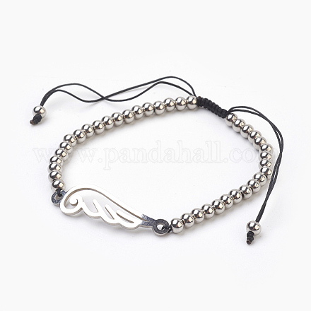 304 Stainless Steel Smooth Round Spacer Beads Braided Bead Bracelets BJEW-JB03834-05-1