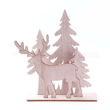 Chgcraft 3 set decorazioni da tavola natalizie in legno non tinto con albero di natale renne di natale e babbo natale DJEW-CA0001-01-1