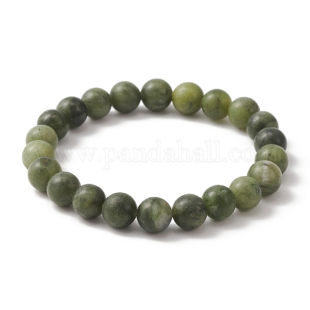 Natural Chinese Jade Round Beaded Stretch Bracelets for Women BJEW-TA00282-1
